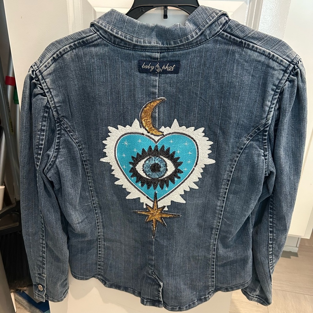 Embroidered Baby Phat Denim Jacket with Eye Design